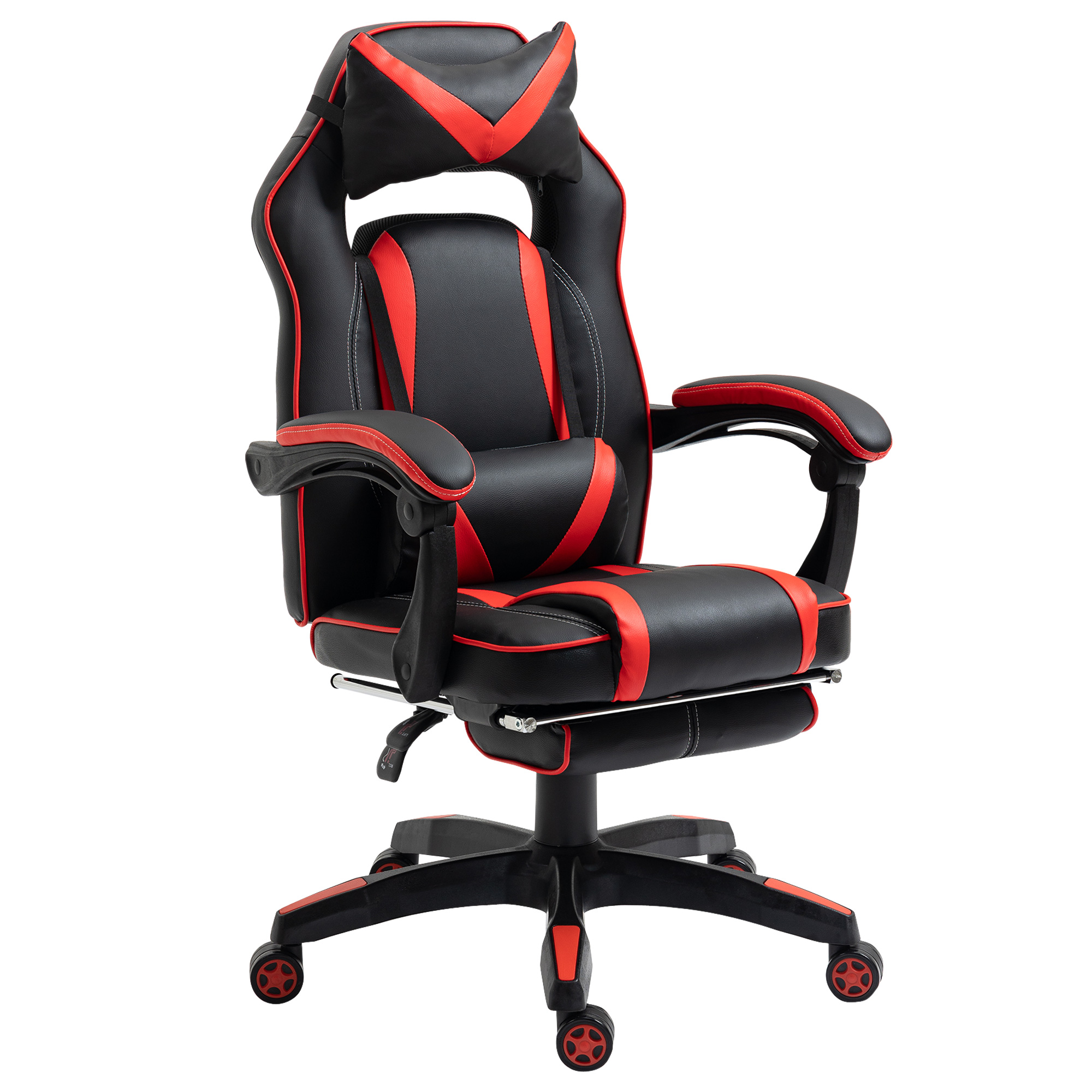 Vinsetto Gaming Stuhl mit Wipp- & Liegefunktion ergonomischer  Schreibtischstuhl mit Fußstütze Kopfstütze Lendenkissen höhenverstellbarer  Bürostuhl 90-160° Neigungswinkel Schwarz+Rot 72x72x121-130 cm