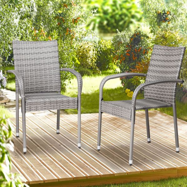 Gartenstuhl Galeno Polyrattan Comfort 90x50x50cm 4er Set grau