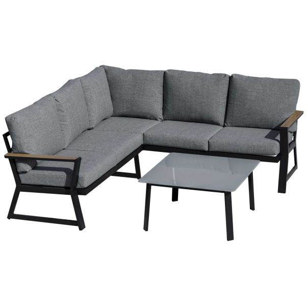 Beistelltisch mit Grau Aluminium Set Gartenmöbel-Set Balkonmöbel mit Kissen 3-teiliges | Outsunny Norma24 Outdoor Sofa L-Form