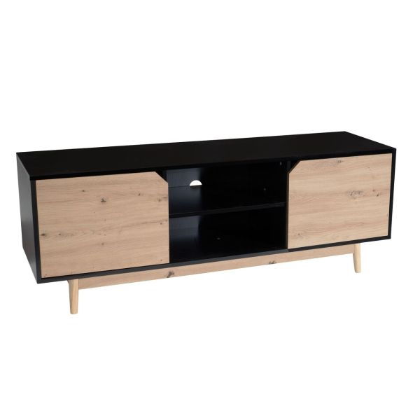 Lowboard 150 cm TV Schrank Fernsehkommode Fernsehschrank Schwarz Eiche