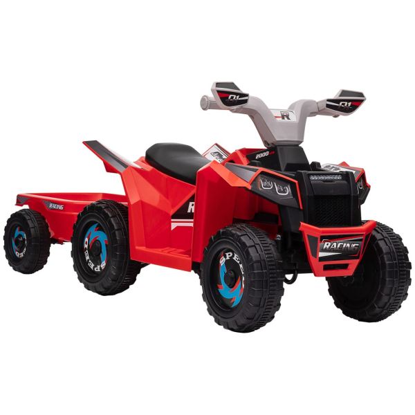 Kinderquad Kinder Elektro-Quad, 6V Elektroauto mit Anhänger Metall Rot