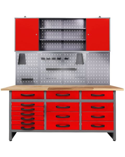 Werkstatt Set Konny 160 cm 1 Schrank LED rot