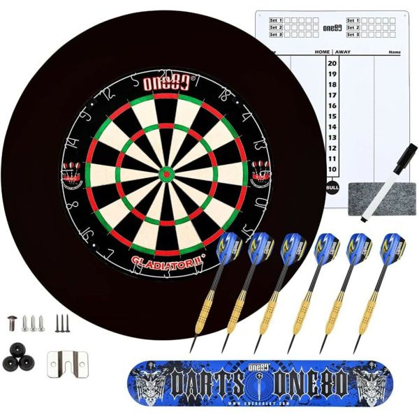 Dartscheibe mit Pfeilen, Steeldartscheibe aus Sisal mit Dartboard+PU-Set Schwarz