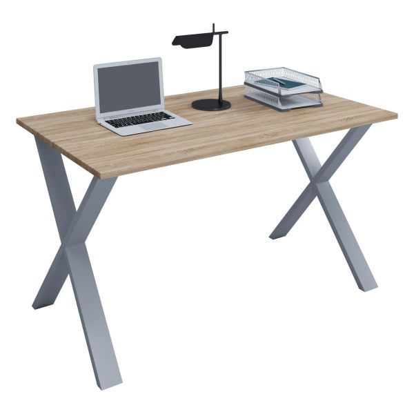 Schreibtisch "Lona" 140x50 X-Fußgestell Sonoma-Eiche/Silber