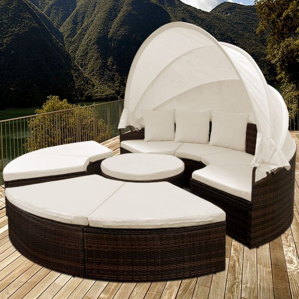 Sonneninsel Polyrattan mit Sonnendach 185 x 185 x 75 cm braun/creme