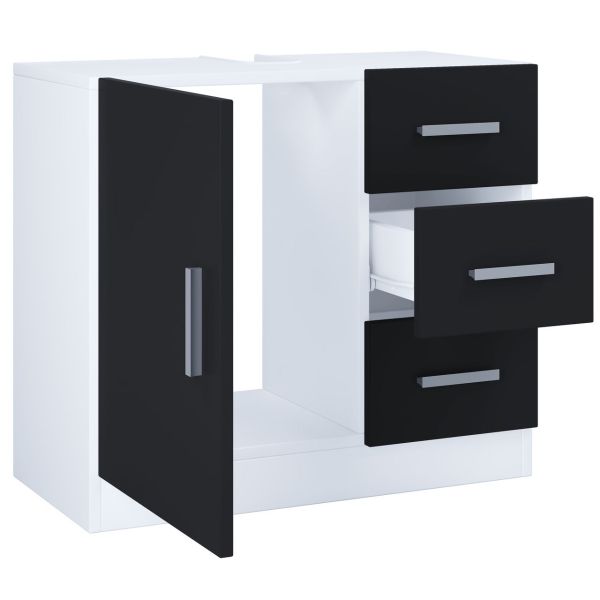Waschbeckenunterschrank Zalo XL mit 3 Schubladen Weiß/Schwarz