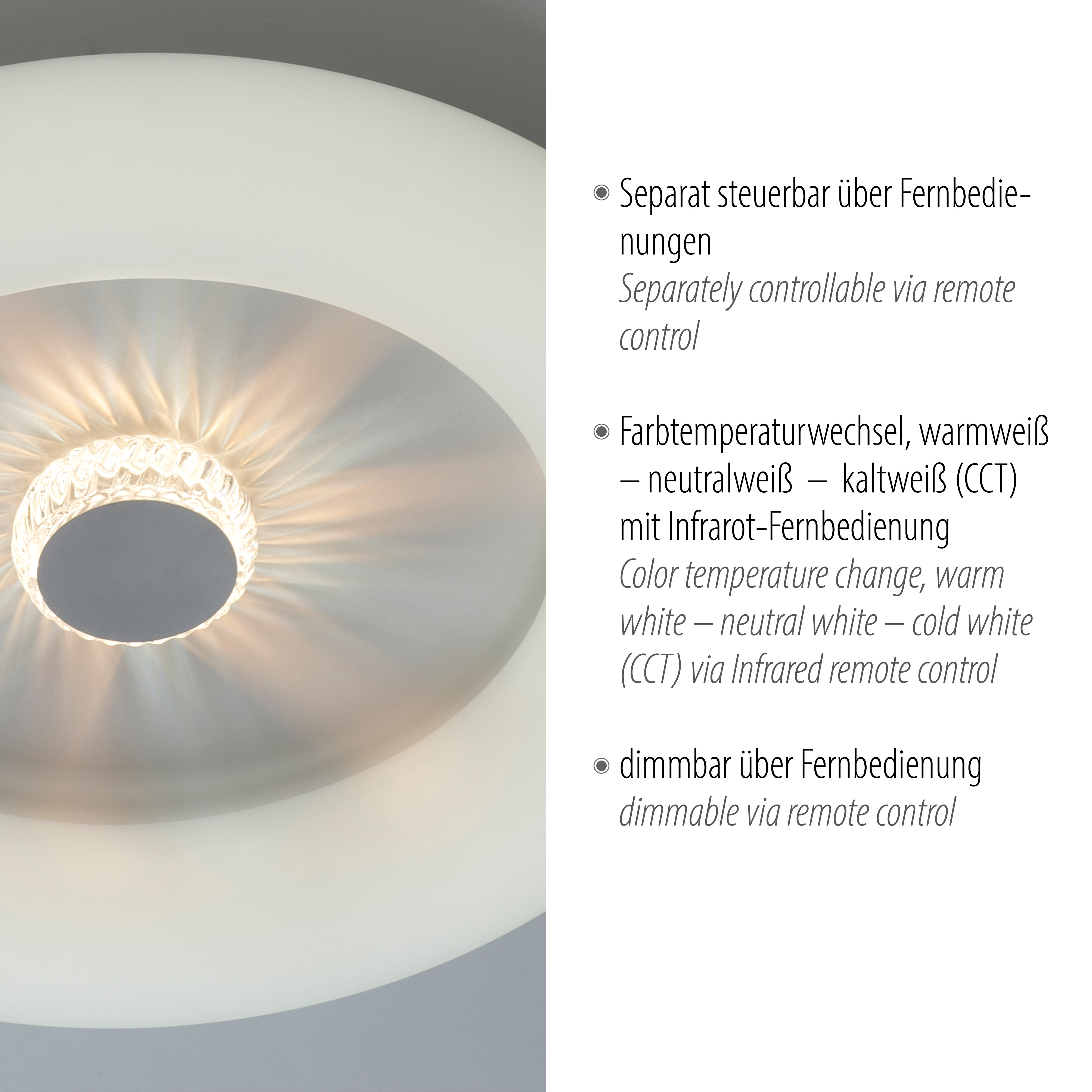 LeuchtenDirekt LED Deckenleuchte VERTIGO, Norma24 | dimmbar, CCT, IP20 Fernbedienung, cm, Ø50