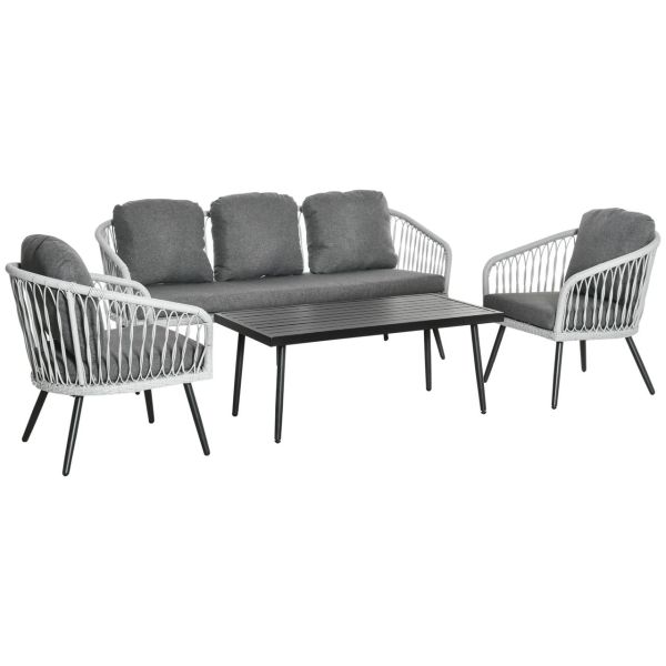 Polyrattan Gartenmöbel Set 4-teiliges Rattensofa-Set Sitzgruppe Sitzgarnitur für Pause Lounge Teetis