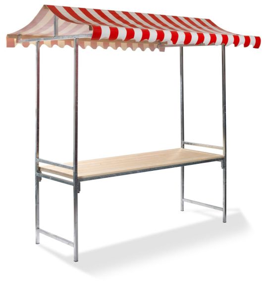 Professional Marktstand rot-weiß, feuerbeständige PVC Plane, Fichtenholz, 200x151x232cm (BxTxH)