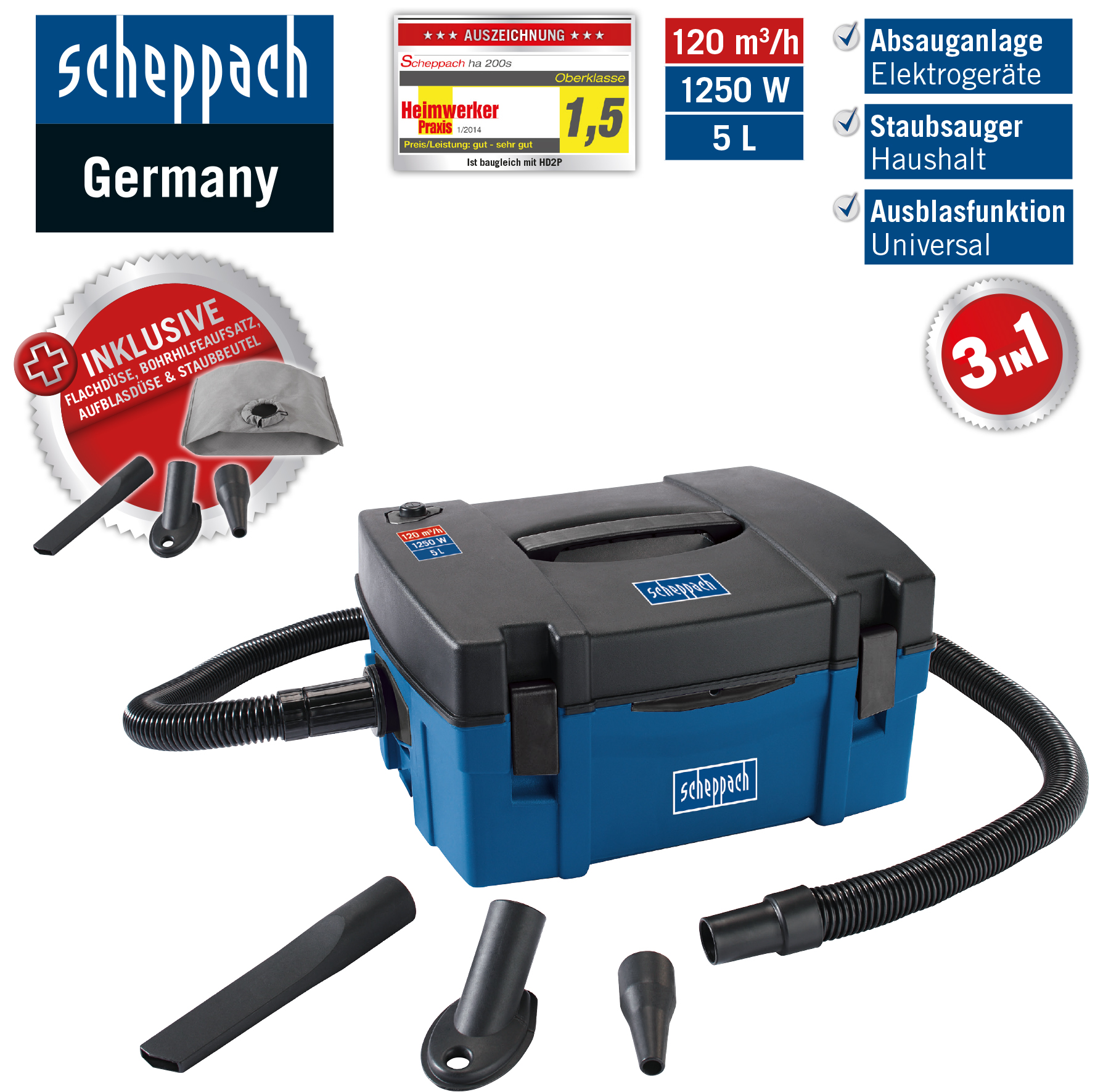 Scheppach 3in1 HD2P | Kompakt-Absauganlage Norma24