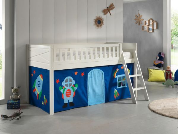 Spielbett SCOTT, LF 90 x 200 cm, mit Rolllattenrost, Leiter und Textilset Vorhang "Astro"