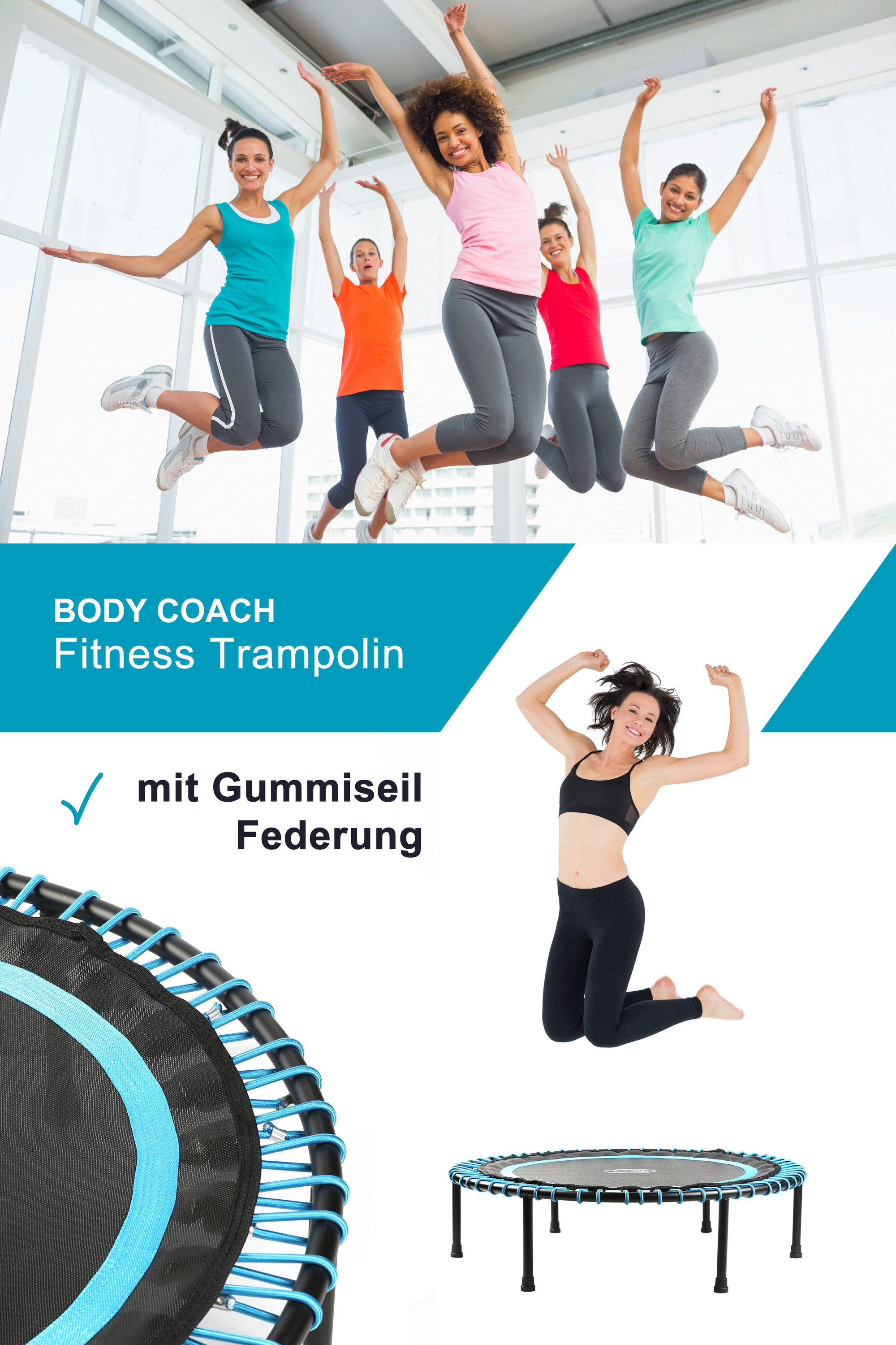 Body Coach Fitness-Trampolin 102cm 100kg leise bis Gummiseil-Federung rund Norma24 