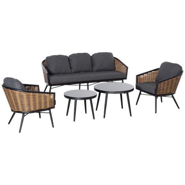 Polyrattan Gartenmöbel Set 5-teiliges Rattensofa-Set Sitzgruppe Sitzgarnitur für Pause Lounge Teetis