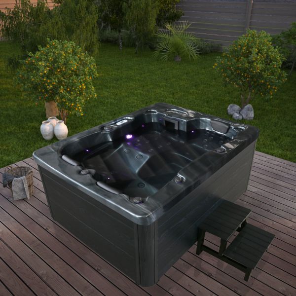 Outdoor Whirlpool BLACK MARBLE inkl. Treppe und Thermoabdeckung
