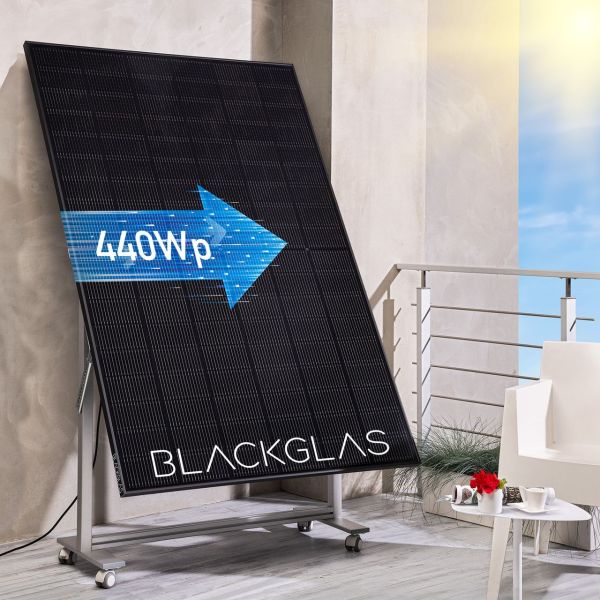 SolarScreen ECOmirrorPRO-440Wp-FBGG Hochformat, Bifacial, 7-stufig verstellbar, mit Rollen, BKW