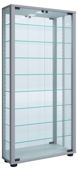 Wandvitrine "Vitrosa Maxi" mit Spiegel | Inkl. LED-Beleuchtung Silber