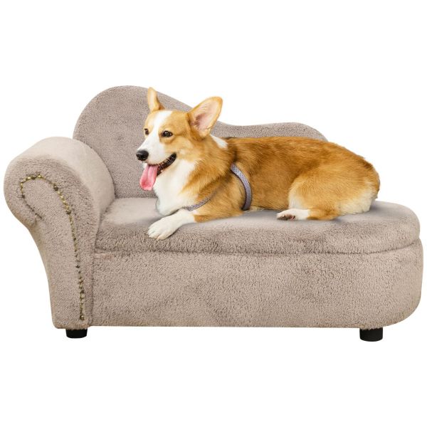 Hundesofa, Haustiersofa mit Stauraum, Hundebett in Samtoptik, Beige