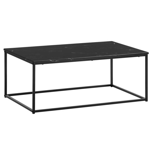 WOHNLING Couchtisch Marmor Optik Schwarz 100x60 cm Wohnzimmertisch Tisch Metall