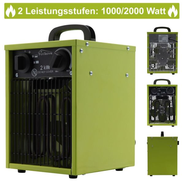 TT-EIH-152 Heizgerät Heizlüfter Heizung 2.000 Watt, Stahl, Thermostat, 2 Heizstufen