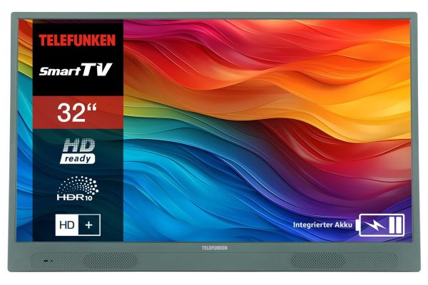 Telefunken 32 Zoll Fernseher tragbar mit Akku (HD Smart TV, Triple-Tuner, 6 Monate HD+ inkl.) grün