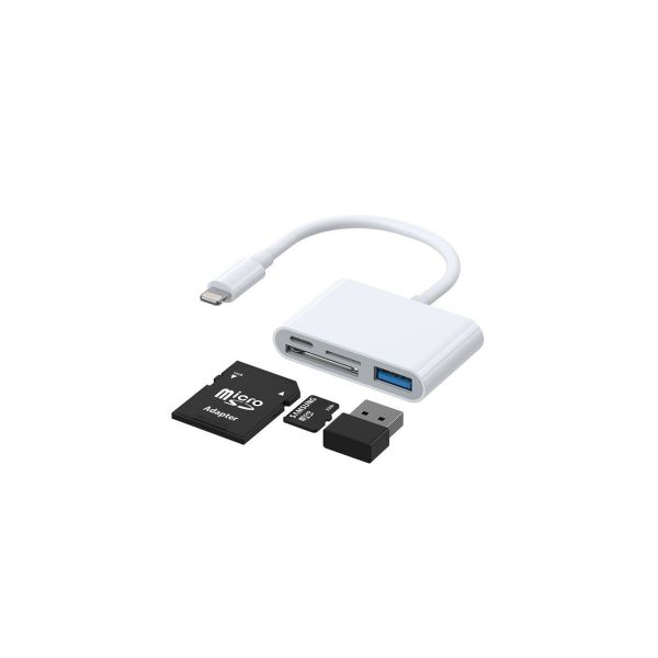 S-H142 Lightning auf USB OTG 7cm Kartenleser Adapter Micro-SD USB Lesegerät weiß