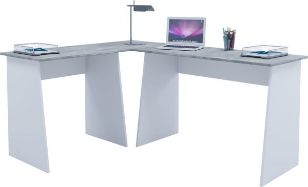 Eck-Schreibtisch "Masola" Weiß/Beton-Optik
