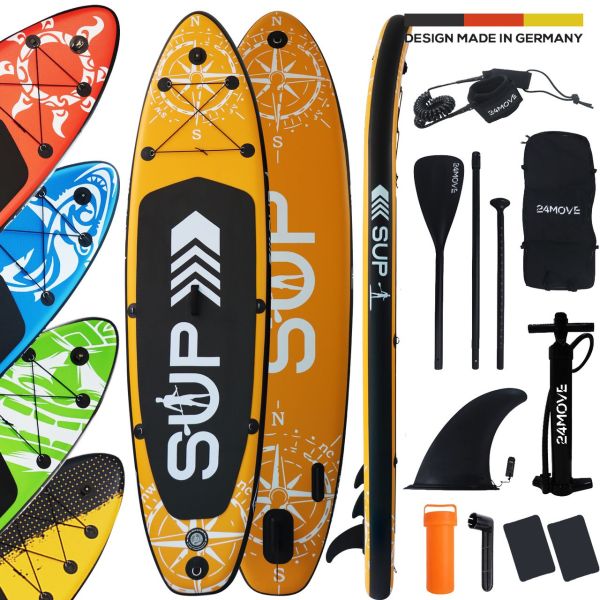 24MOVE® Standup Paddle Board SUP, inkl. Zubehör, Paddel und Hochdruckpumpe, ORANGE, 305x76x15cm