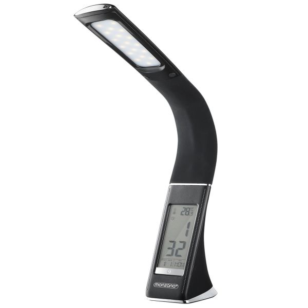 monzana® Tischlampe LED Lilly Uhr - Temperaturanzeige 50 x 9 x 6,5cm schwarz