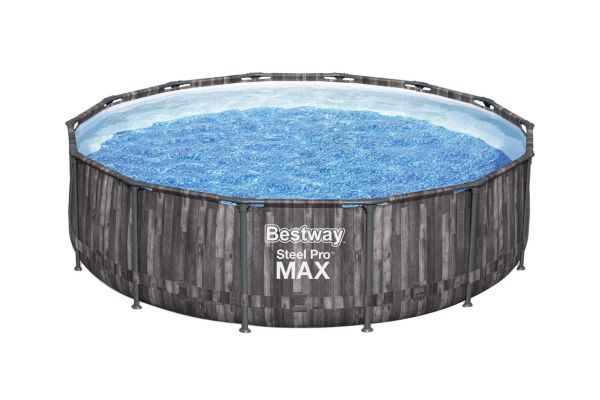 Steel Pro MAX™ Frame Pool Komplett-Set mit Filterpumpe, Holz-Optik (Mooreiche), rund Ø 427 x 107 cm