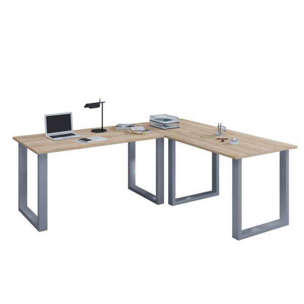 Eck-Schreibtisch "Lona" 190x130x50 U-Füße Sonoma-Eiche/Silber