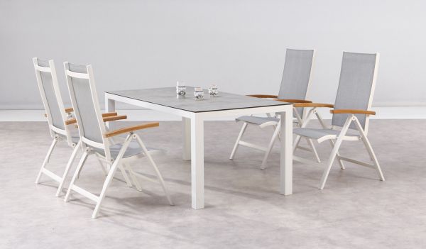 5-tlg. Dining Gruppe Cavalese+Houston weiss/Teak/Keramik