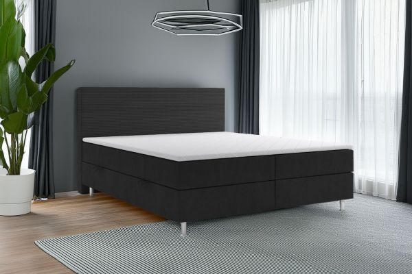 Boxspringbett PISA mit Bettkasten 180 x 200 cm Webstoff Schwarz Bett Bettkasten Topper