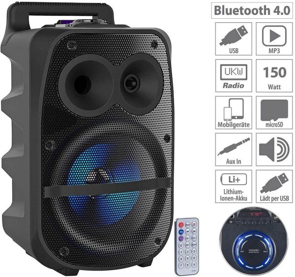 Partylautsprecher PMA-950.k Mobile PA-Partyanlage Bluetooth MP3 USB SD Karaoke UKW 150 Watt Box