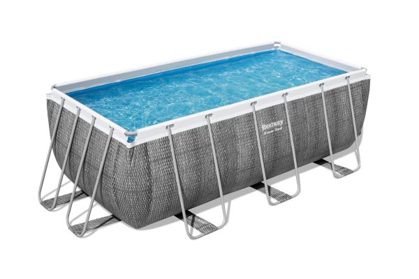 Power Steel™ Frame Pool Set mit Filterpumpe 412 x 201 x 122 cm, Rattan-Optik, eckig