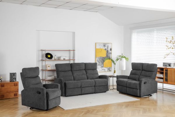 Couchgarnitur Set Sofaset Sitzgarnitur 3tlg. mit 5 Relaxfunktionen dunkelgrau