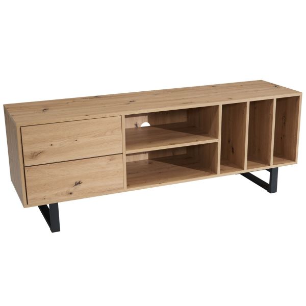 Lowboard 150 cm TV Schrank mit Regal Fernsehkommode Fernsehschrank Eiche