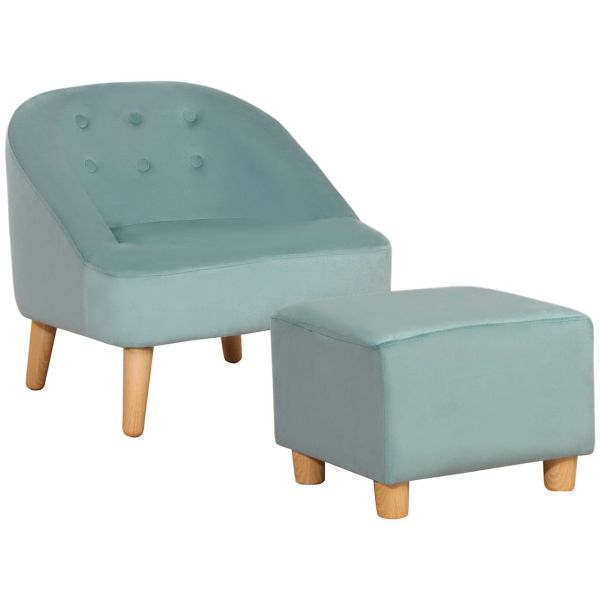 Kindersessel Kindersofa mit Fußhocker Kindercouch ab 3 Jahren Kindermöbel Kinderzimmer Samtoptik Euk