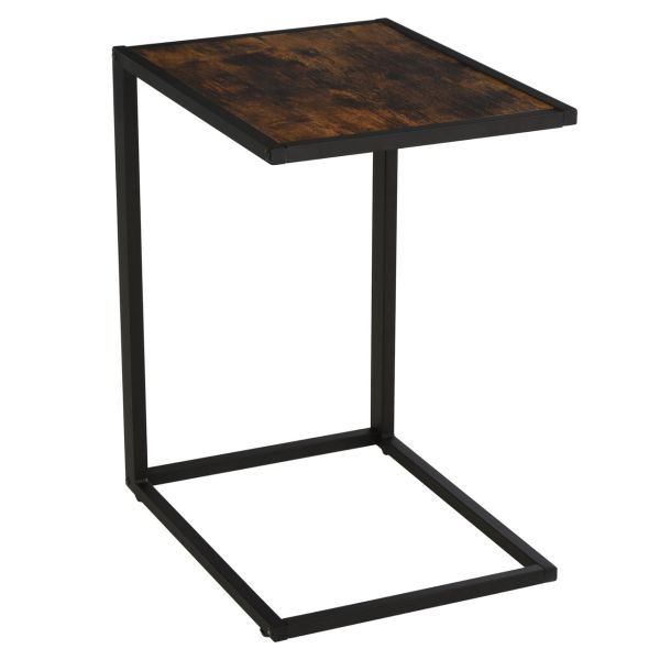 Beistelltisch in C-Form Kaffeetisch Couchtisch Standtisch Tisch Metall MDF Rustikal-Braun 40,6 x 50,