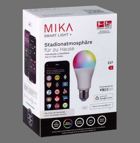 LED Lampe MIKA, E27/10Watt, RGB, 2700-5000K, dimmbar, steuerbar über VREEDA-App