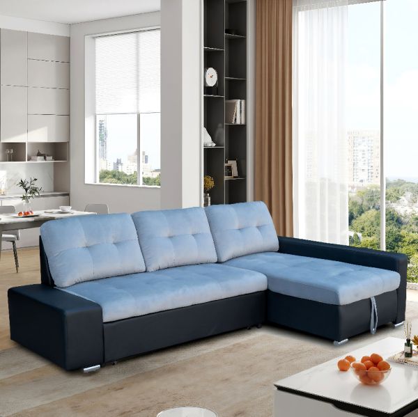 Ecksofa mit Bettfunktion HSP114-SRA schwarz und grau