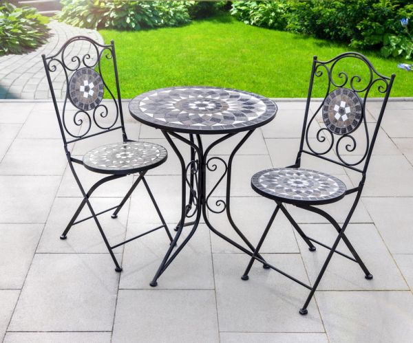 HC Freizeit & Garten Sitzgruppe Mosaik 3 tlg mit Tisch Ø 60 cm & 2 Stühlen ORIENT mehrfarbig