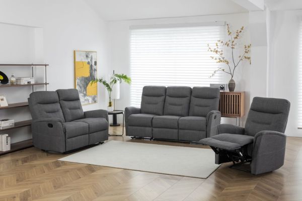 Couchgarnitur Set Sofaset Sitzgarnitur 3tlg. mit 5 Relaxfunktionen gepolstert grau