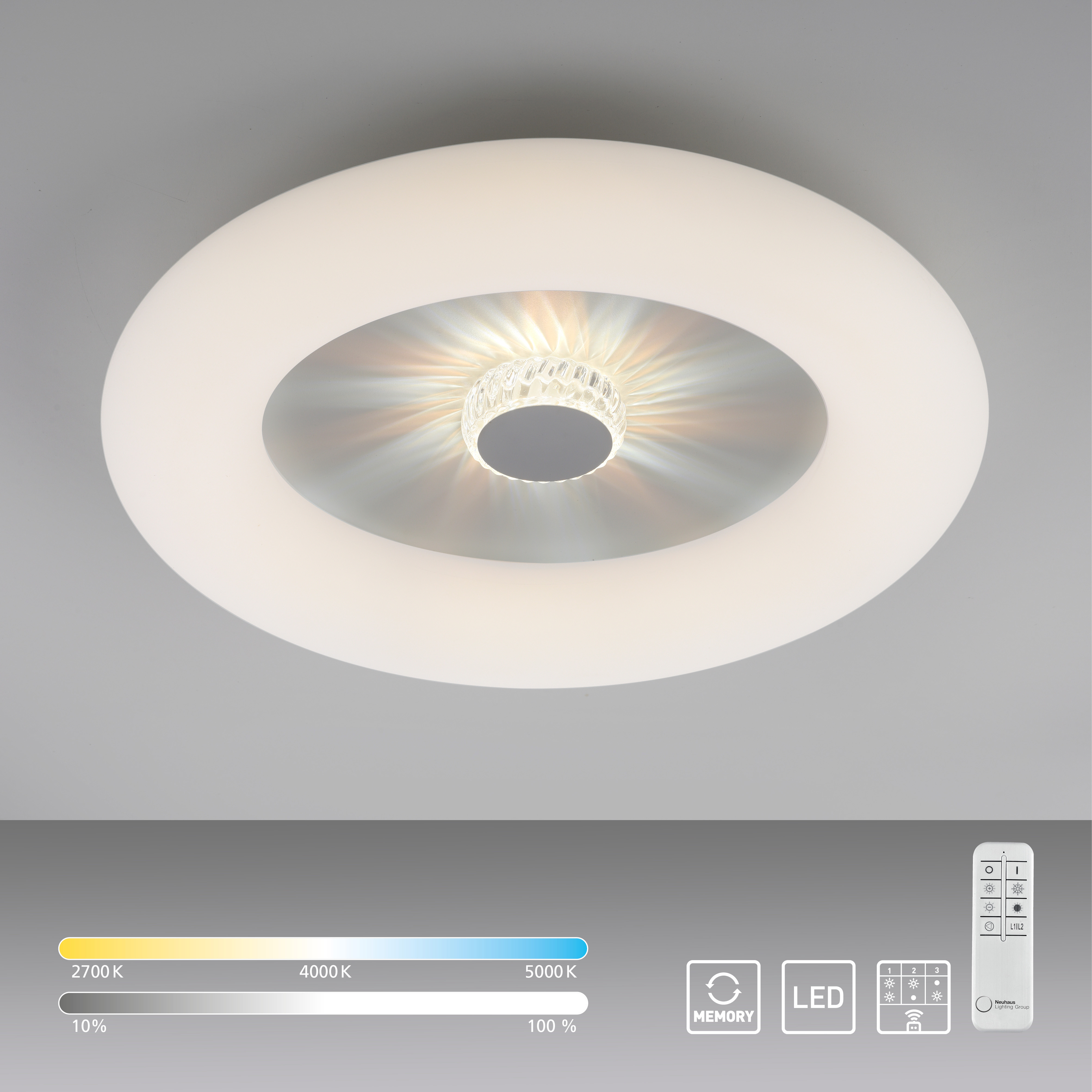LeuchtenDirekt Fernbedienung, VERTIGO, dimmbar, cm, Ø50 | CCT, Deckenleuchte LED Norma24 IP20