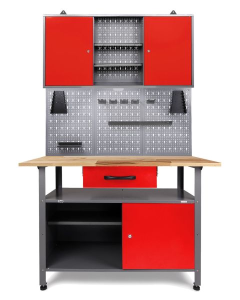 Werkstatt Set Klaus 120 cm 1 Schrank LED rot