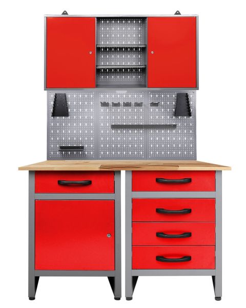 Werkstatt Set Entdecker 120 cm 1 Schrank LED rot