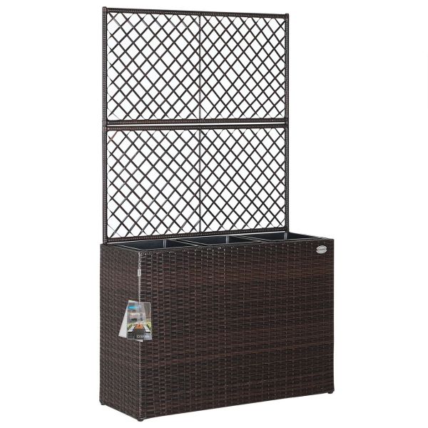 Polyrattan Blumenkasten mit Rankgitter Braun