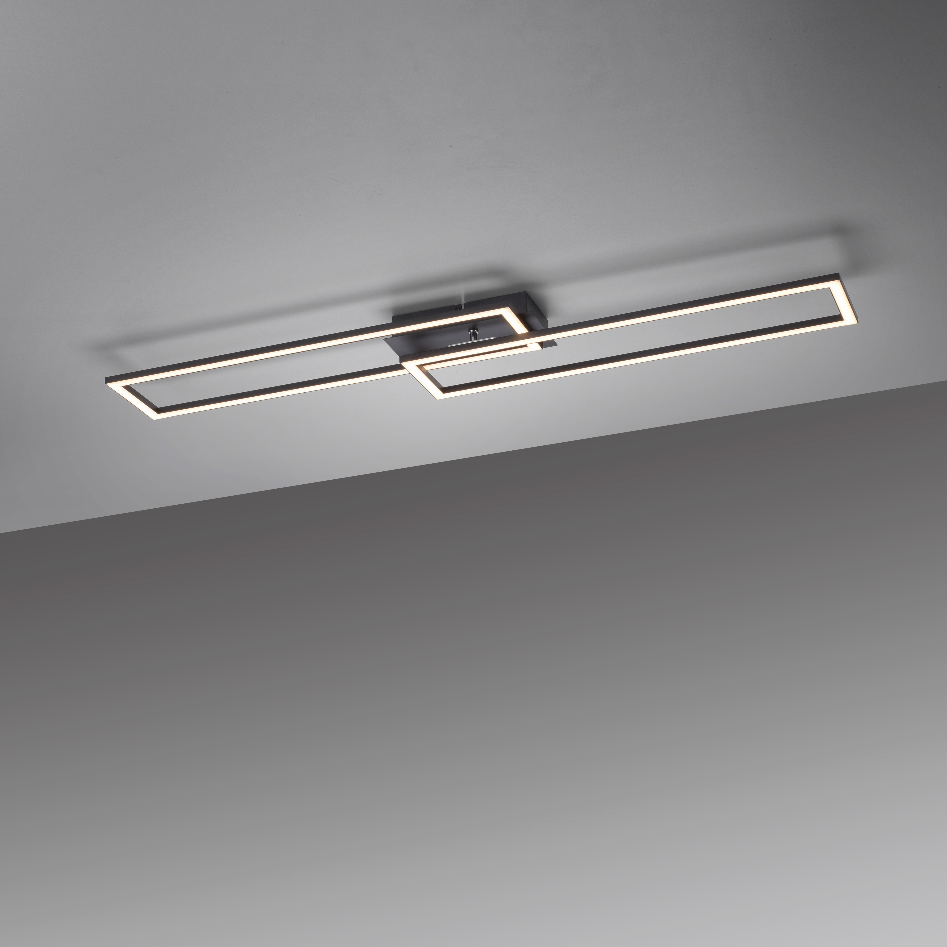 LeuchtenDirekt LED Deckenleuchte schwarz, IVEN, ein Norma24 drehbarer IP20 Rahmen, | 3-Stufen-Dimmer