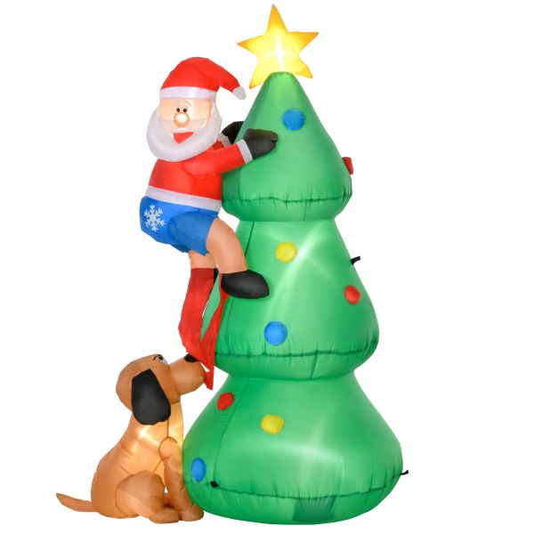 Aufblasbarer Weihnachtsbaum mit Weihnachtsmann und dem Hund 180 cm Weihnachtsdeko Weihnachtsbeleucht