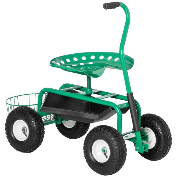 Gartenwagen mit Rollsitz bis 150 kg steuerbar Sitzhöhe 46-59 cm Metall Gummi Grün