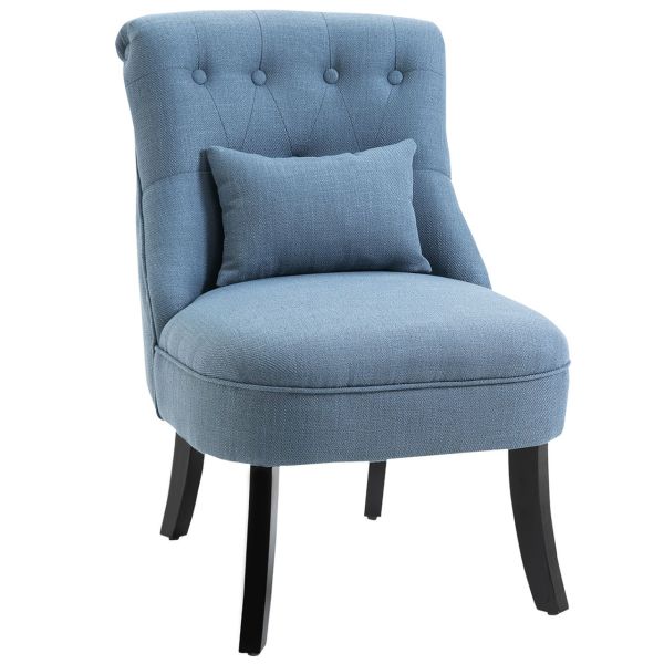 Relaxsessel mit Rückenkissen, Sessel, Fernsehsessel, Erhöhte Füße, Leinen, Blau, 52,5 x 69 x 77 cm